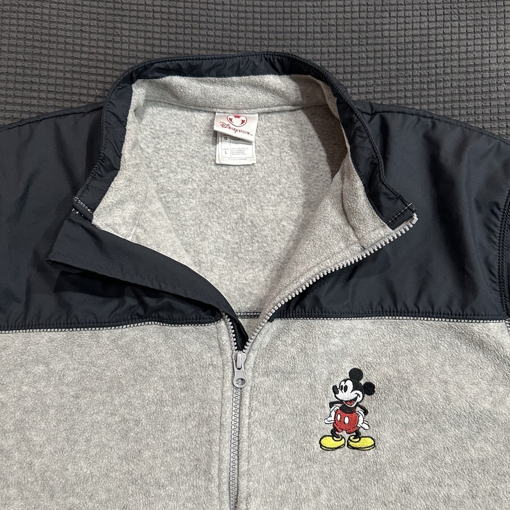 Disney Store Mickey Mouse Full Zip Jacket Gray Black Colorblock Fleece Mens L - Picture 3 of 7
